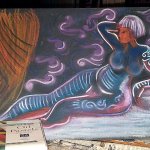 Port Angeles artist Rhiannon Williamson will create paintings &mdash; such as the one shown above &mdash; while Bread and Gravy performs at Bar N9ne during the Second Weekend Art Walk in Port Angeles.