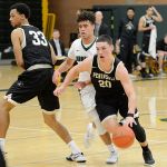 Rick Ross/Peninsula College Peninsula&rsquo;s Cole Rabedeaux dribbles away from a screen set by Pirate forward Kevin Baker during Peninsula&rsquo;s double overtime victory against Shoreline.