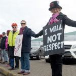 Linda Abbott-Roe attended the &ldquo;Hold the Line&rdquo; event in Port Townsend after Donald Trump&rsquo;s inauguration Friday. (Cydney McFarland/Peninsula Daily News)