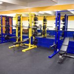 The new and improved weight room at Crescent School is painted in the Loggers&rsquo; school colors of blue and gold. The project was spearheaded by Tommy Farris.