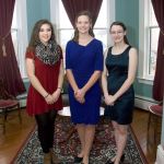 From left, Lauren Montgomery, 17, of Chimacum High School and Taylor Tracer and Sarah Smith, both 17 and of Port Townsend High School, were introduced to the public as candidates in the 2017 Rhody Festival at a tea at the Ann Starrett Mansion Boutique Hotel in Port Townsend on Sunday. (Steve Mullensky/for Peninsula Daily News)