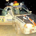 Through much of the race, the team had to deal with heavy rain and deep mud on desert dirt road. Pepito got hopelessly stuck in mudand had to be towed out by a Hungarian team.