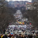 Anti-abortion activists march up Constitution Avenue en route to the Supreme Court in Washington, D.C., on Friday during the 44th annual March for Life. (Carolyn Kaster/The Associated Press)