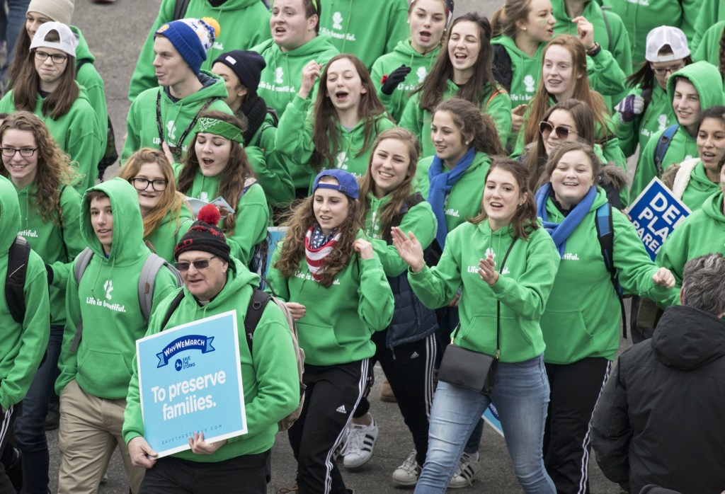 Anti-abortion demonstrators arrive on Capitol Hill in Washington, D.C., on Friday during the March for Life. The march, held each year in Washington, marks the anniversary of the 1973 Supreme Court decision legalizing abortion. (J. Scott Applewhite/The Associated Press)