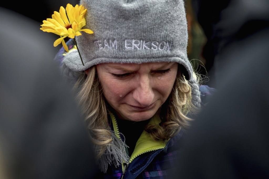An anti-abortion activist cries as she prays with others in front of the Supreme Court in Washington, D.C., on Friday during the annual March for Life. (Andrew Harnik/The Associated Press)