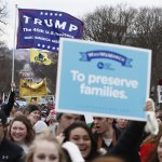 Anti-abortion activists and supporters of President Donald Trump march up Constitution Avenue en route to the Supreme Court in Washington, D.C., on Friday during the 44th annual March for Life. (Carolyn Kaster/The Associated Press)