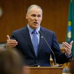 Gov. Jay Inslee speaks during the annual AP Legislative Preview at the Capitol in Olympia last Thursday. (Ted S. Warren/The Associated Press)