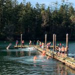 Over 50 people welcomed the new year with a swim in the bay across from the general store in Nordland on Sunday. (Alice Baldridge)