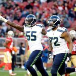 The Associated Press                                Seattle Seahawks defensive end Michael Bennett (72) celebrates and defensive end Frank Clark (55) celebrate during the game against the San Francisco 49ers on Sunday in Santa Clara, Calif.