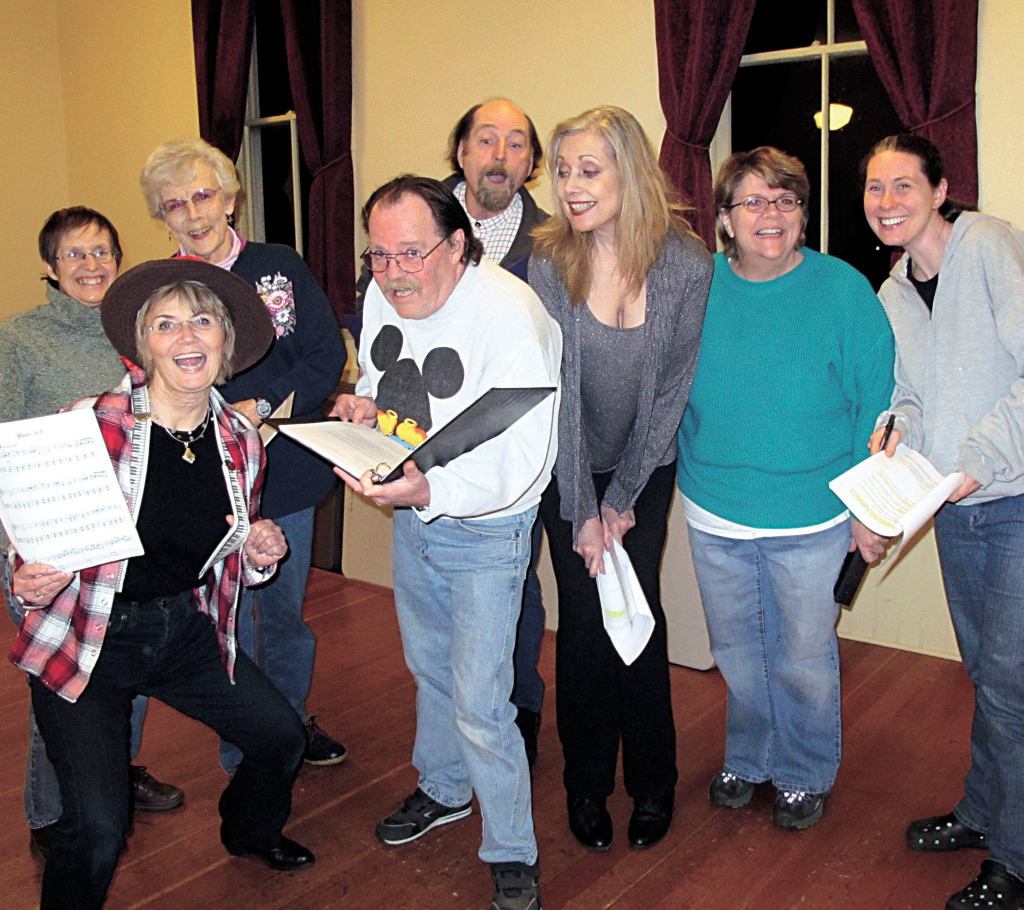 Performers, from left, Barbara Wilson, Sandi Lockwood, Barbara Hughes, Ric Munhall, Jeff Cool, Alexandria Edouart, Mary Griffith and Erika van Calcar make up the cast of the Readers Theatre Plus&rsquo; &ldquo;Murder Most Fowl&rdquo; in 2011.