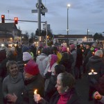People gather last Saturday at the southeast corner of Washington Street and Sequim Avenue for women&rsquo;s rights. Organizers estimate more than 100 people attended. (Matthew Nash/Olympic Peninsula News Group)