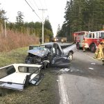 A 67-year-old Port Townsend woman was airlifted to Harborview Medical Center in Seattle following a wreck just outside Port Townsend late Tuesday afternoon. (East Jefferson Fire-Rescue)