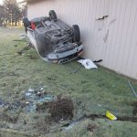A woman was injured in this one-vehicle roll over wreck early Saturday morning on Old Olympic Highway near Sequim. (Deputy Brandon Stoppani/Clallam County Sheriff&rsquo;s Office)