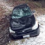 A Ford Focus lost control at milepost 233 on U.S. Highway 101 near Lake Sutherland and drove into a ditch Friday afternoon. (Clallam County Fire District No. 2)