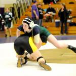 Matthew Nash/Olympic Peninsula News Group                                Port Angeles&rsquo; Alyssa Sweet at 130 pounds works her way to a pin over Lincoln&rsquo;s Kayla Hoy in 3:05 of her match Saturday at SequimHigh School during the 2A District C sub-regional girls wrestling tournament.