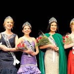 The 2017 Sequim Irrigation Festival royalty includes, from left, Princess Abby Norman, Princess Emily Straling, Queen Karla Najera and Princess Alison Cobb. They were selected from seven contestants Saturday in the Sequim High School auditorium. This year&rsquo;s festival, &ldquo;122 Skies of Blue,&rdquo; runs May 5-14. (Matthew Nash/Olympic Peninsula News Group)