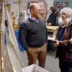 Joshua Berger, state lead for the maritime sector, speaks to Elizabeth Becker and Zoe Ballering from Sound Experience on Friday. Berger, Becker and Ballering were all at Port Townsend High School to discuss maritime career options with students. (Cydney McFarland/Peninsula Daily News)