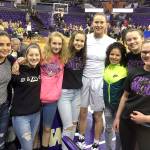 Members of the Olympic Avalanche Black basketball team attend a historic University of Washington women&rsquo;s game Sunday in whichKelsey Plum scored 57 points to become the all-time NCAA scoring leader. From left, Courtney Swan, Khloe Stanard, Emilia Long,Hannah Reetz, University of Washington player Katie Collier, Camille Stensgard, Jaida Wood and Myra Walker.