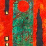 A red portal collage by Karin Anderson.