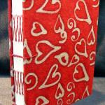 Handmade red hearts journal by Jean Wyatt.