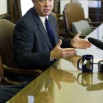 Washington state Sen. Doug Ericksen, R-Ferndale, talks to reporters Thursday at the Capitol in Olympia. (Ted S. Warren/The Associated Press)