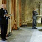 Speaker of the House Frank Chopp, D-Seattle, stands near the edge of the House floor Wednesday, during debate over education funding at the Capitol in Olympia. (Ted S. Warren/The Associated Press)