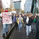 In this Nov. 14, 2016, photo, Portland (Ore.) Public School students walk out of schools and converge on Pioneer Courthouse Square for a protest against the results of the previous week&rsquo;s presidential election. (Beth Nakamura/The Oregonian via AP)