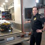 Port Angeles Assistant Fire Chief Mike Sanders shows the interior of one of his department&rsquo;s paramedic units on Thursday at the Port Angeles Fire Hall. (Keith Thorpe/Peninsula Daily News)