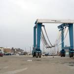 The Port of Port Townsend is working with a 60-ton lift and a 300-ton lift after its 75-ton lift broke in January while lowering a fishing boat. (Cydney McFarland/Peninsula Daily News)