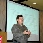 Marc Abshire, executive director of the Port Angeles Regional Chamber of Commerce, makes a pitch for a tax-based Business Improvement Area. (Paul Gottlieb/Peninsula Daily News)