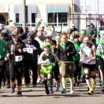 Dave Logan/for Peninsula Daily News                                They&rsquo;re off and running at the annual St. Patrick&rsquo;s Day Fun Run, sponsored by the Port Angeles Parks and Recreation Department. Justover 50 peoplew and a dog ran the 5K course along the Port Angeles waterfront starting at the City Pier. It was a cold and windy runbut the effort of running kept them warm. From left, are Zeke Gould (4), Mike Gould (10), Leah Gould (15), David Doran (25), EastonDempsey (2), winner Dave Lasorsa (28) and Ginny Sturgeon (35).