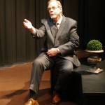 Pat Owens is shown playing an undertaker during a rehearsal of the Port Angeles Community Players&rsquo; Second Stage production of &ldquo;Three Viewings.&rdquo; (Kate Carter)