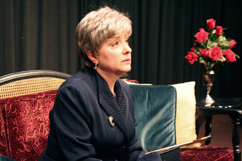 Angela Poynter plays a widow in the Port Angeles Community Players&rsquo; Second Stage production of &ldquo;Three Viewings.&rdquo; (Kate Carter)