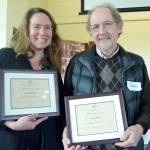 Kelley Watson of Port Townsend High School and Todd Miller of Chimacum High School were honored for their work in education by the Port Townsend School of Woodworking. (Cydney McFarland/Peninsula Daily News)