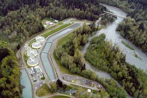 Keith Thorpe/Peninsula Daily News The industrial water treatment plant along the Elwha River, shown at left in this 2012 aerial photo, is the subject of a dispute between the city of Port Angeles and the National Park Service.