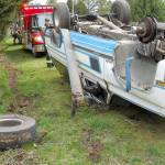 A Chevrolet Silverado traveling north on state Highway 19 near milepost 3 on Saturday afternoon lost a wheel and rolled over. (Port Ludlow Fire & Rescue)