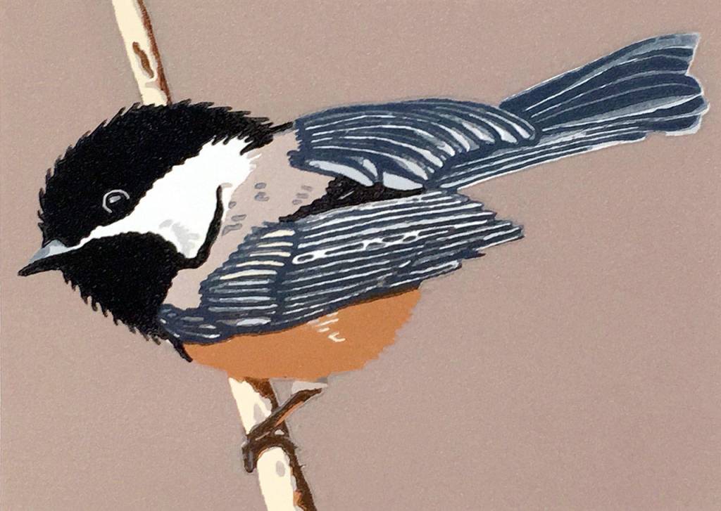 A painting of a chickadee by Phil Carrico will be shown at the Port Townsend Gallery on Saturday during Gallery Walk.