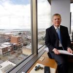 Everett Mayor Ray Stephanson sits in his corner office overlooking the city&rsquo;s downtown last month. (Elaine Thompson/The Associated Press)