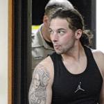 Gerald Neil Walkup of Port Angeles, 26, makes an initial appearance in Clallam County Superior Court Monday. (Jesse Major/PeninsulaDailyNews)