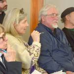 From left, Anne Ricker, Kit Kittredge and Clayton White &mdash; all members of the Linger Longer committee, a newly formed group focusing on port issues in Quilcene &mdash; attended the Port of Port Townsend meeting Wednesday to bring their group&rsquo;s issues to the port commissioners&rsquo; attention. (Cydney McFarland/Peninsula Daily News)