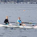 Olympic Peninsula Rowing Association members Emily Sirguy, left, and Maria England claimed the Novice 2X race at the Lake Stevens Spring Invitational Regatta last weekend.