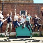 The production team of &ldquo;P Town&rdquo; celebrates this weekend&rsquo;s premiere. From left are Misha Fradin, Daniel Milholland, Tomoki Sage, Ted Krysinski, Kiyota Sage, Michael McCurdy and Chen Pollina.