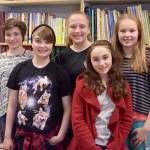 Five Chimacum students, from left, Viola Frank, Moe Gardner, Ava Amos, Esther Gleeman and Eugenia Frank, are heading to the Global Destination Imagination competition in Tennessee. (Cydney McFarland/Peninsula Daily News)