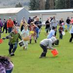 Forks children ages 4 to 8 are pictured during the annual Easter egg hunt at Tillicum Park in Forks. (Lonnie Archibald/for Peninsula Daily News)