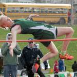 Keith Thorpe/Peninsula Daily News Gracie Long of Port Angeles clears the bar on her way to winning the girls high jump on Friday at Port Angeles High School.