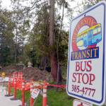 Jefferson County Transit broke ground Tuesday on a project that will expand its popular Four Corners Park and Ride to accommodate more commuters on bikes and in cars. (Cydney McFarland/Peninsula Daily News)