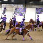 Sequim&rsquo;s drill team freestyle 4s team &mdash; which includes, from front of line to back, Sydney Balkan, Amy Tucker, Miranda Williams and Emelie Furst &mdash; won a silver medal and qualified for the Washington State High School Equestrian Team&rsquo;s State Finals during the third District 4 meet March 24-26 in Spanaway. (Katie Salmon Newton)