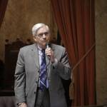 Republican Rep. Bruce Chandler speaks on the House floor in opposition of a $44.9 billion two-year state budget proposal Friday in Olympia. (Rachel La Corte/The Associated Press)