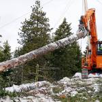 A log yarder moves a log into position above a slope where a crew in February was thinning a 100-acre patch on private land owned by the Nature Conservancy overlooking Cle Elum Lake, in Cle Elum. (Elaine Thompson/The Associated Press)