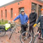From left, rider Jack McCreary, ride leader Scott Walker, League of American Bicyclists board member Steve Durrant, and rider Sidney Collins braved the rain and celebrated National Bike Month with a ride around Port Townsend. (Cydney McFarland/Peninsula Daily News)